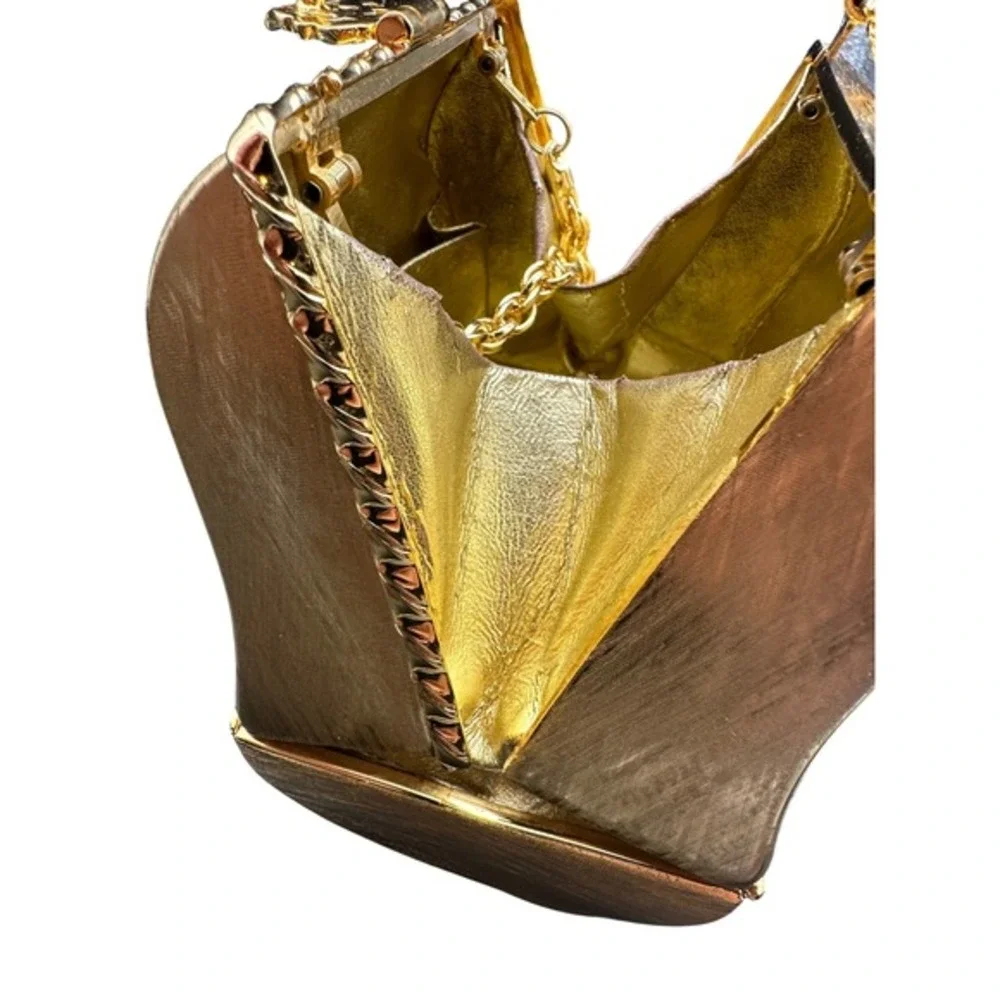 Vintage Gold Metal Hard Shell Minaudiere Evening‎ Bag Rodo Firenze Italy KC
